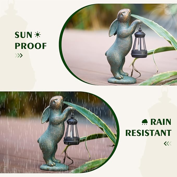 MININOVA Garden Statues Rabbit with Solar Lantern Outdoor Bunny Figurines Decorations for Patio Yard Lawn Ornaments Gifts for Birthday Easter Housewarming-VerdiqueGarden