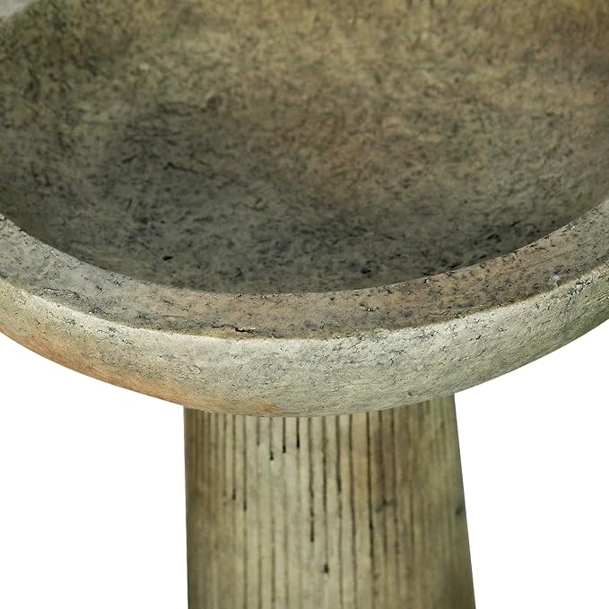 SunJet 24.4inches Tall Fiber-Reinforced Concrete Bird Bath - Modern Minimalist Style Outdoor Birdbaths & Feeder Combo for Outdoors Patio Garden Yard Lawn Decor-VerdiqueGarden