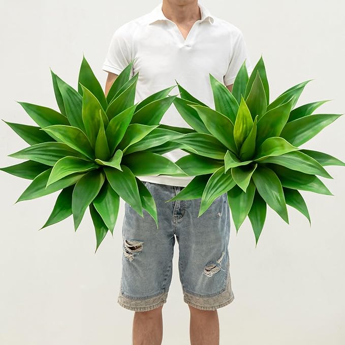 Artificial Agave Plants,Large UV Resistant Fake Agave Planters for Indoor and Outdoor Decorating Artificial Plants for Outdoors Plants(2Pack, 22")-VerdiqueGarden