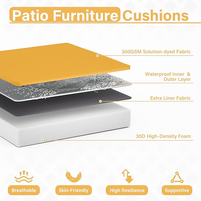 Patio Chair Cushions 17 X 16 X 3 Inch Waterproof Outdoor Seat Cushions for Patio Furniture, Outdoor Sofa Couch Pads with Ties & Handle, Set of 2, Yellow-VerdiqueGarden