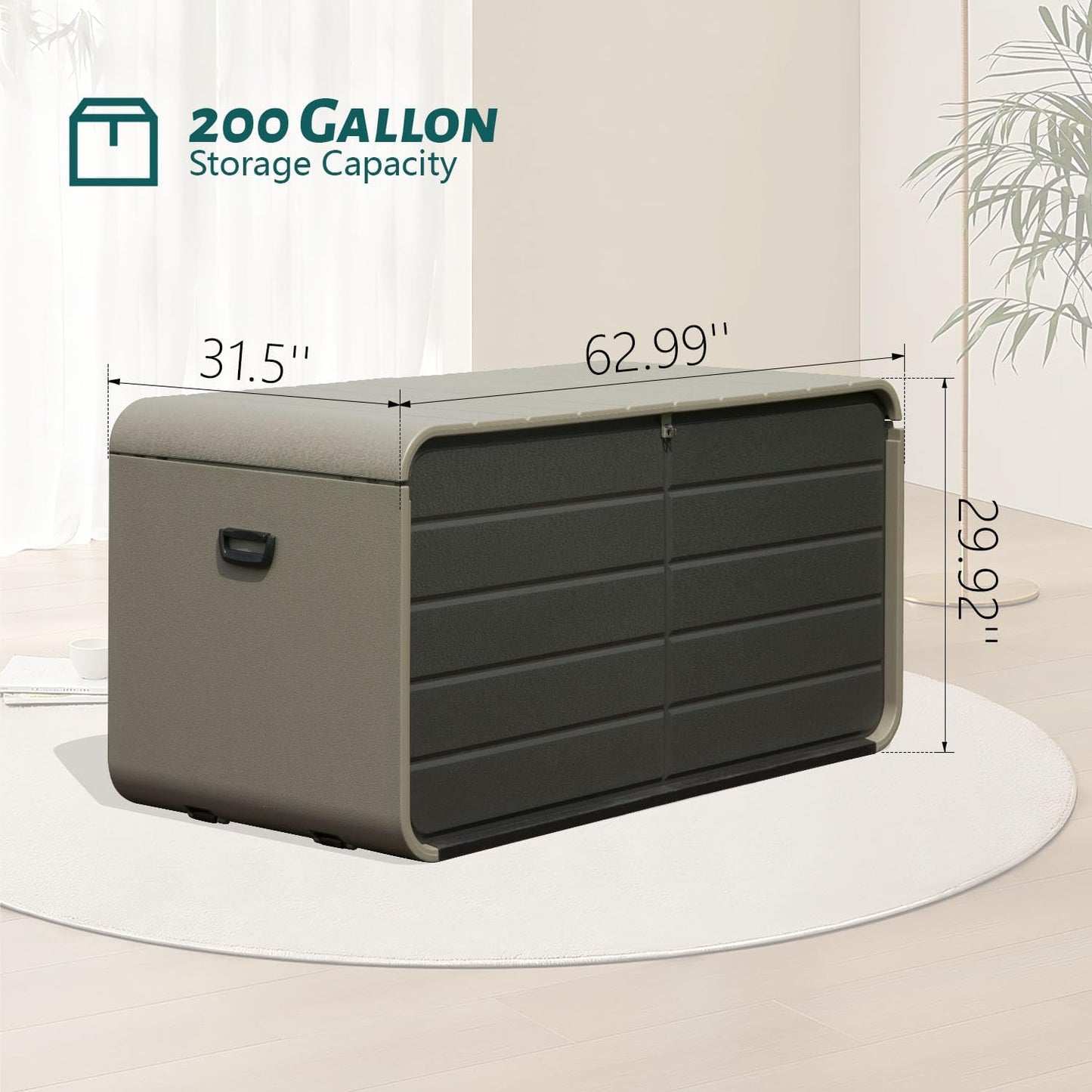 Domi 200 Gallon Outdoor Storage Box – Waterproof, UV-Resistant Deck Box with Lockable Lid for Patio Furniture, Garden Tools, Delivery Packages (Large Resin Storage Bin）-VerdiqueGarden