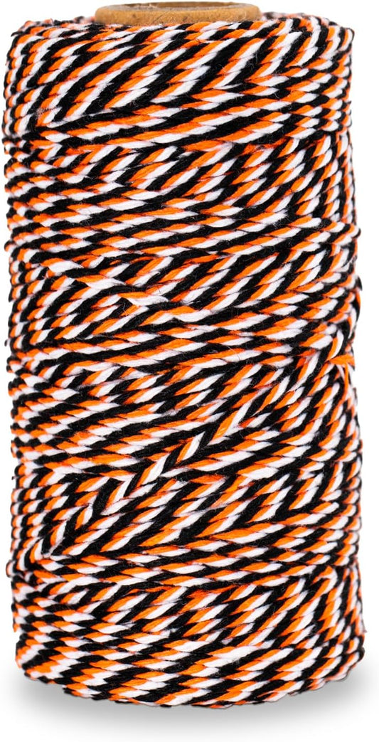 KINGLAKE Orange Black White Cotton Twine 2mm 328 Feet for Gift Wrapping DIY Crafts Halloween Party Decoration Gift Tags-VerdiqueGarden