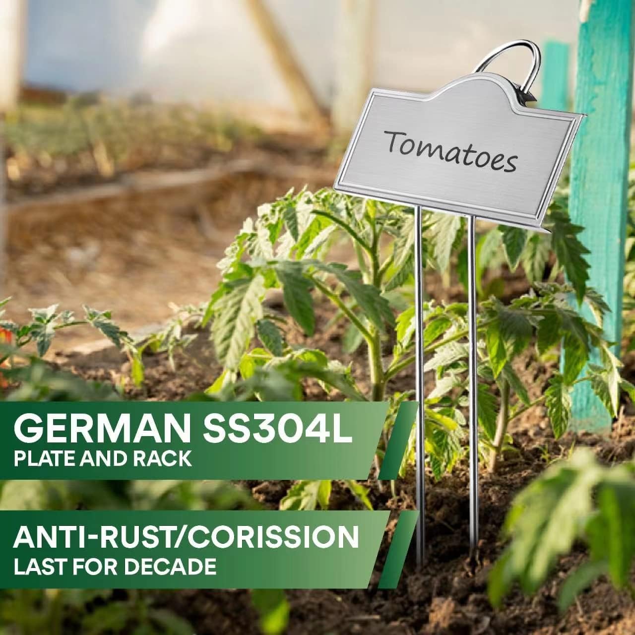 Stainless Steel 304 Plant Labels for Garden Outdoor | Metal Plant Markers Waterproof for Vegetables Herb Seedlings Flowers with 2 Pens | 25 Pack | Label Area 3.74'' x 1.39'' Height 10.75 Inch | Silver-VerdiqueGarden