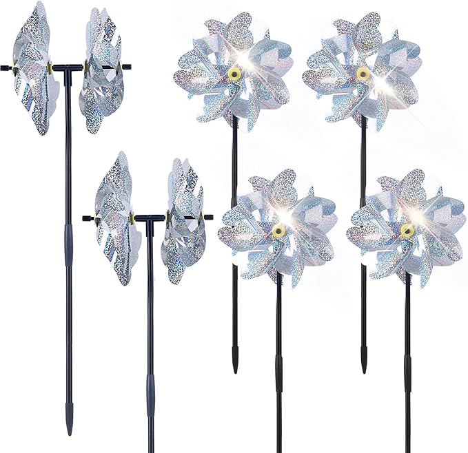 BATTIFE 6 Sets Pinwheels for Yard and Garden, Double Sides Reflective Bird Deterrent Pinwheel, Large Silver Outdoor Sparkly Wind Spinner, Pin Wheels for Lawn and Patio…-VerdiqueGarden