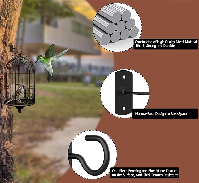 6in Hanging Plant Hooks,2Pack Ceiling Hooks for Plants,Lights,Planters,Lanterns,Hanging Bird Feeders,Wind Chimes,Indoor&Outdoor Decoration Wall Hooks Black-VerdiqueGarden