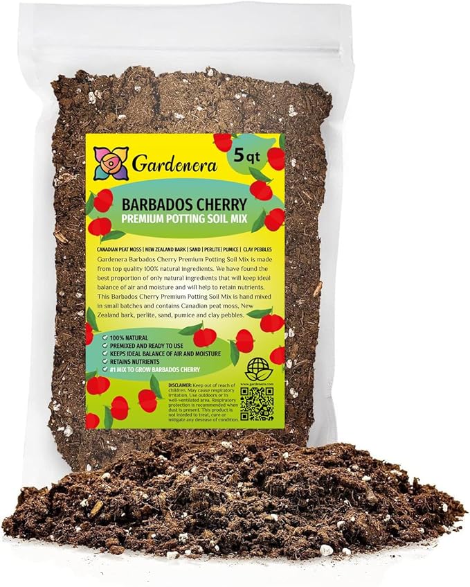 Premium Barbados Cherry Plant Soil Mix by Gardenera - Stimulate Growth and Elevate Fruity Delights with Nourishing Formula - 5 Quart-VerdiqueGarden