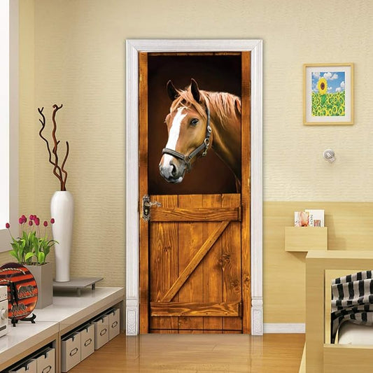 3D Door Stickers Murals - Horse Peel and Stick - Wallpaper Self-Adhesive Decals Removable PVC Waterproof Poster for Bedroom Living Room 35.4" x 78.7"-VerdiqueGarden