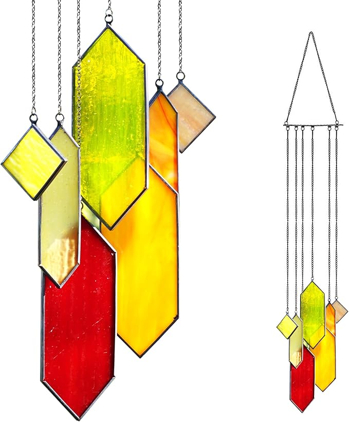 Sensory4U Stained Glass Suncatcher – Element Earth Tones Window Hanging Wall Art – Modern Design Home or Garden Décor – Unique Glass Suncatcher for Window, Porch, or Patio-VerdiqueGarden