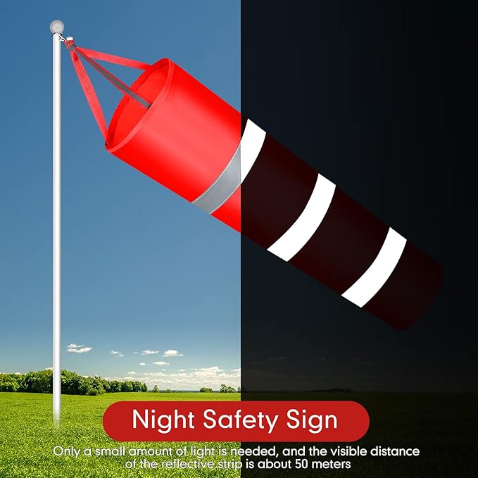 2 Pcs Airport Windsocks Measurement Sock Bag with Reflective Belt Oxford Fabric Ripstop Wind Sock Wind Direction Indicator Windsocks Outdoor Aviation Flag for Airport Farm, 31.5 Inch, 39 Inch(Red)-VerdiqueGarden