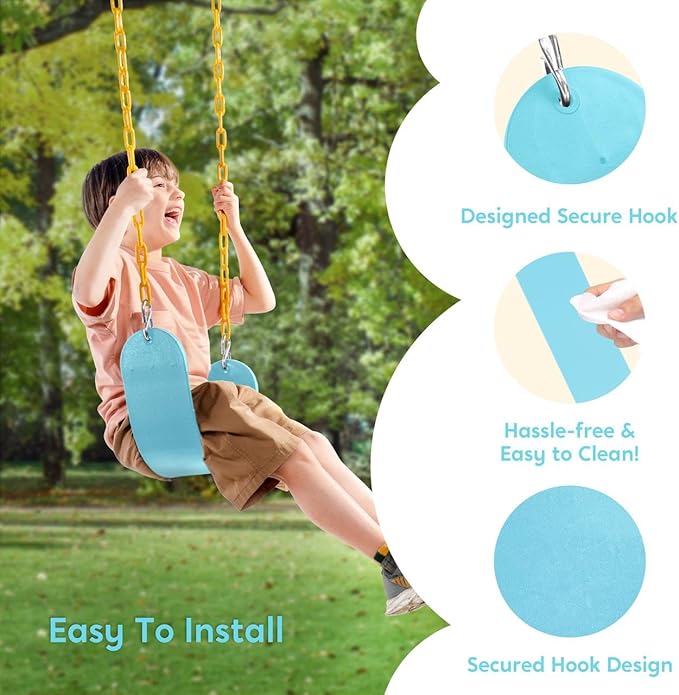 TURFEE Swing for Outdoor Swing Set - Pack of 1 Seat Replacement Kit with Heavy Duty Chains - Backyard Swingset Playground Accessories for Kids (Blue 2)-VerdiqueGarden