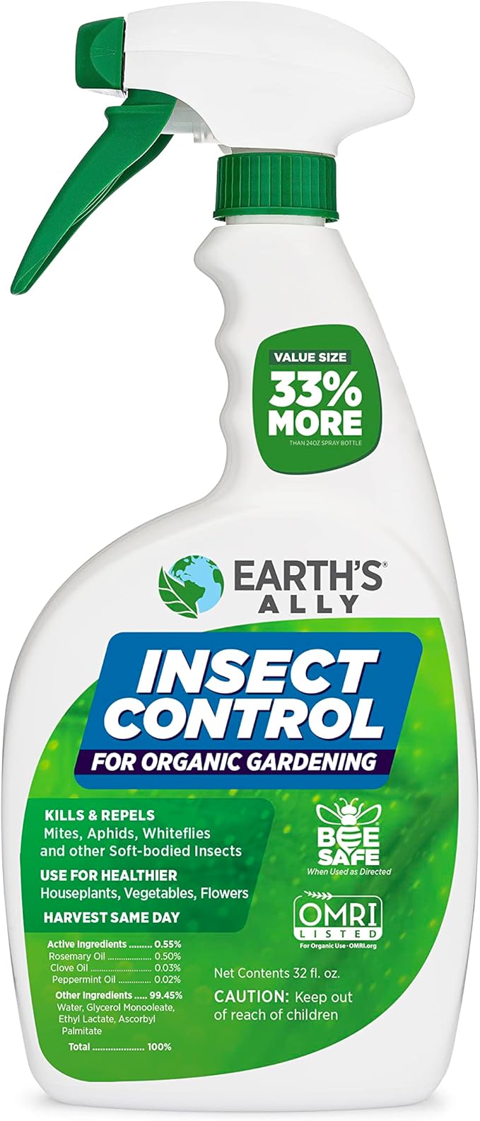 Earth's Ally Insect Control for Plants Ready-to-Use 24 oz | Safe Outdoor & Indoor Plant Insecticide, Spider Mite, Aphid & Mealybug Killer - Effective Spray for Organic Garden & Household Plants-VerdiqueGarden