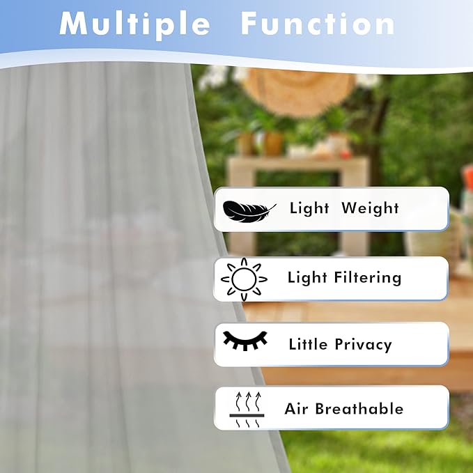 HolidayIdeas Outdoor Sheer Curtains for Patio Waterproof, 4 Panels - 54 x 84 Inch - Cloud Grey Light Filtering Voile Outside Curtains Grommet Drapes for Front Porch, Gazebo, Pergola, Backyard-VerdiqueGarden