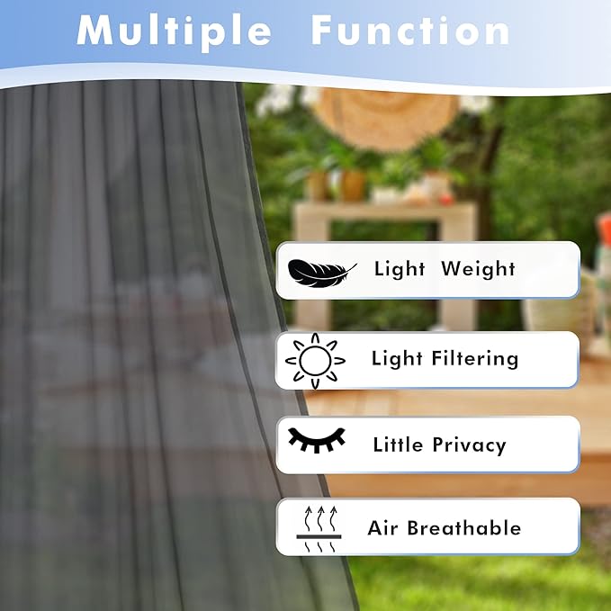 HolidayIdeas Outdoor Sheer Curtains for Patio Waterproof, 2 Panels - 54 x 120 Inch - Grey Light Filtering Voile Outside Curtains Grommet Drapes for Front Porch, Gazebo, Pergola, Backyard-VerdiqueGarden