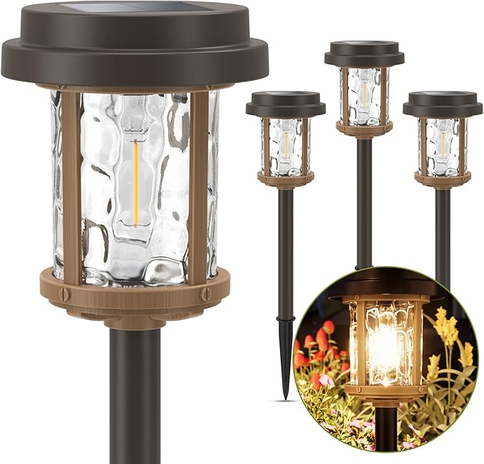 XMCOSY+ Solar Garden Lights Waterproof - 20 LM Solar Pathway Lights, Water Lens Glass Outdoor Lighting for Garden Yard Walkway Driveway Landscape (Warm White)-VerdiqueGarden