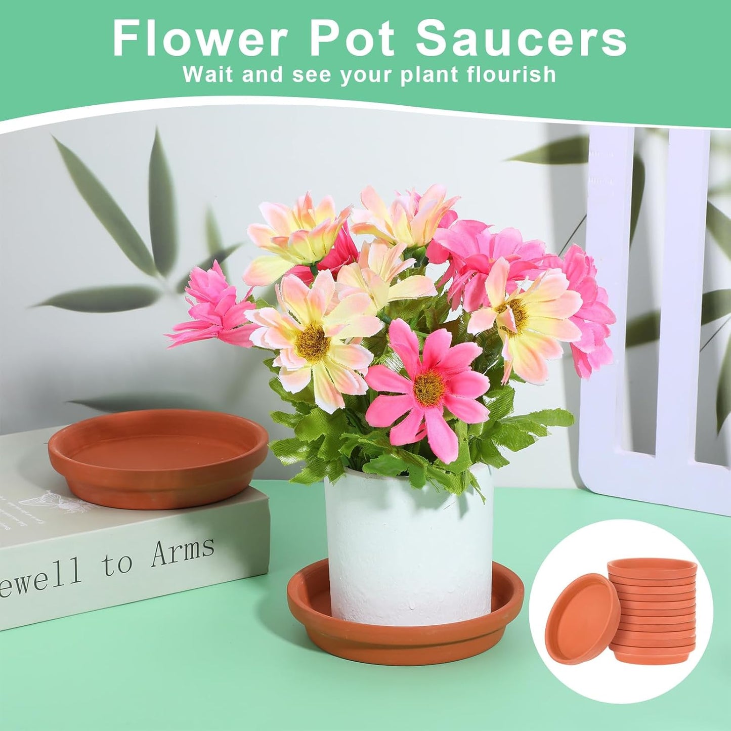 12 Pack 4.5 Inch Clay Trays, Durable and Thicker Terracotta Flower Pot Saucers for Flowers Round Clay Plate for Pots, Indoor & Outdoor Suitable for 4 inch Flower Pots-VerdiqueGarden