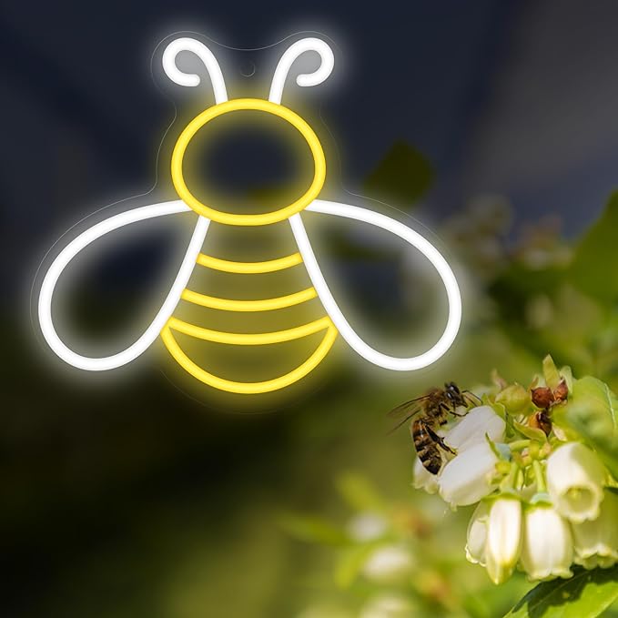 Bee Neon Sign - Dimmable Honey Neon Light Wall Decor, Birthday Party Decorations for Home, Patio, Garden, Bars, Hotels, Stores - Gift for Friends, Family, and Kids-VerdiqueGarden
