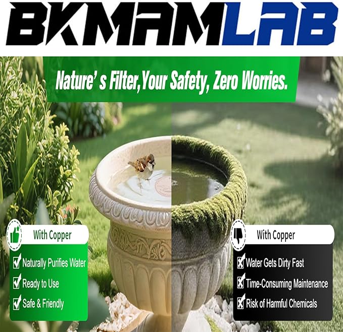 2-Pack 99.99% Pure Copper Bird Bath Purification Disk,Copper Disc with Stable Triple-Point Support,Fits All Outdoor Bird Baths(Heart-Shaped&Round)-VerdiqueGarden