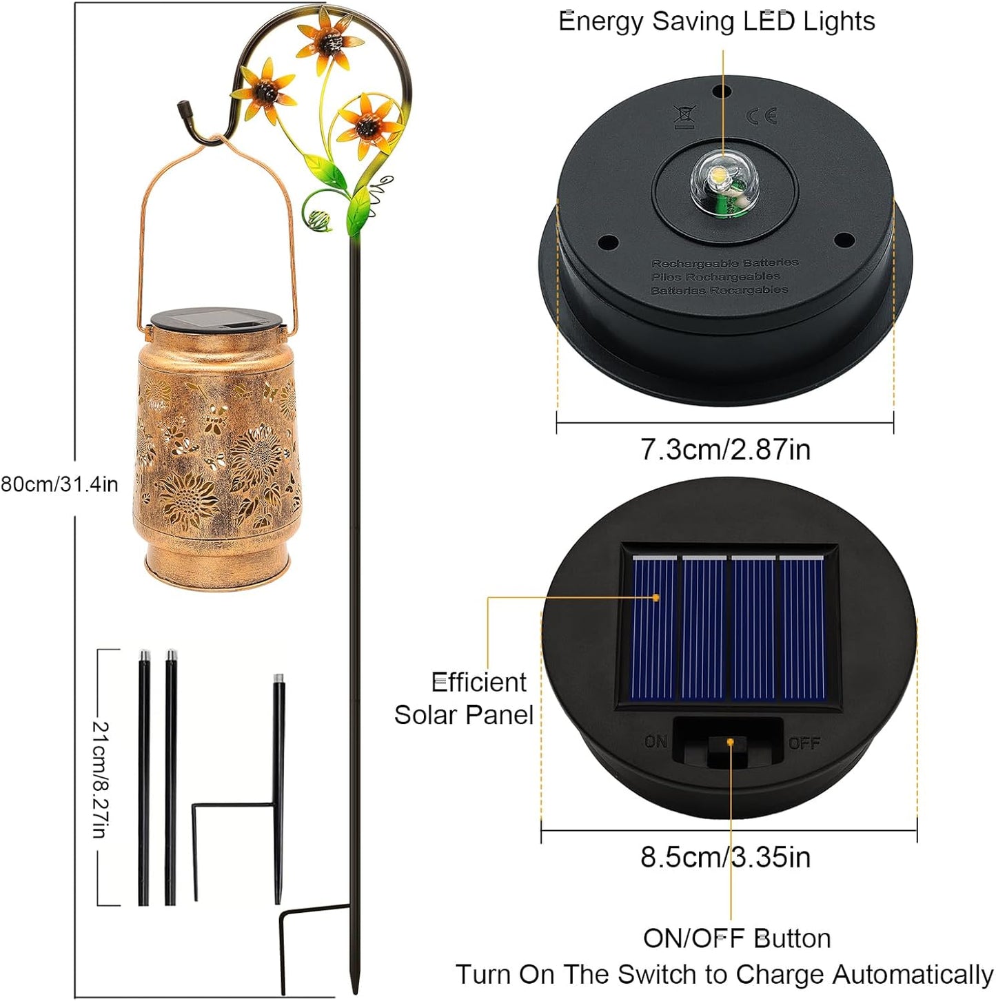 2 Pack Sunflower Solar Lanterns Garden Decor, Birthday Gifts for Women Mom Grandma Metal Hanging Solar Lights Outdoor Waterproof LED Decoration with Shepherd Hook Outside for Yard Porch Lawn Patio-VerdiqueGarden