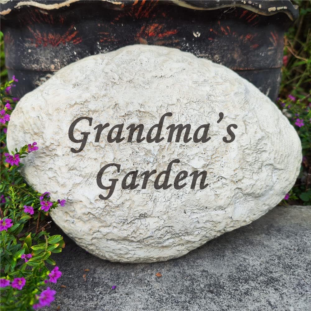 Personalized Garden Memorial Stones Engraved Rocks with Any Message, Decorative Grave Memorial Plaques Rocks for Loved Ones Outside Cemetery Decoration, Resin, 11" x 8"-VerdiqueGarden