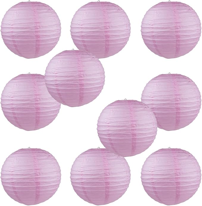 WYZworks - Round Paper Lanterns 10 Pack (Pink, 12") - Hanging Paper Lanterns Lamp for Wedding, Birthday, Party and Home Decorations with 8", 10", 12", 14", 16" Option-VerdiqueGarden
