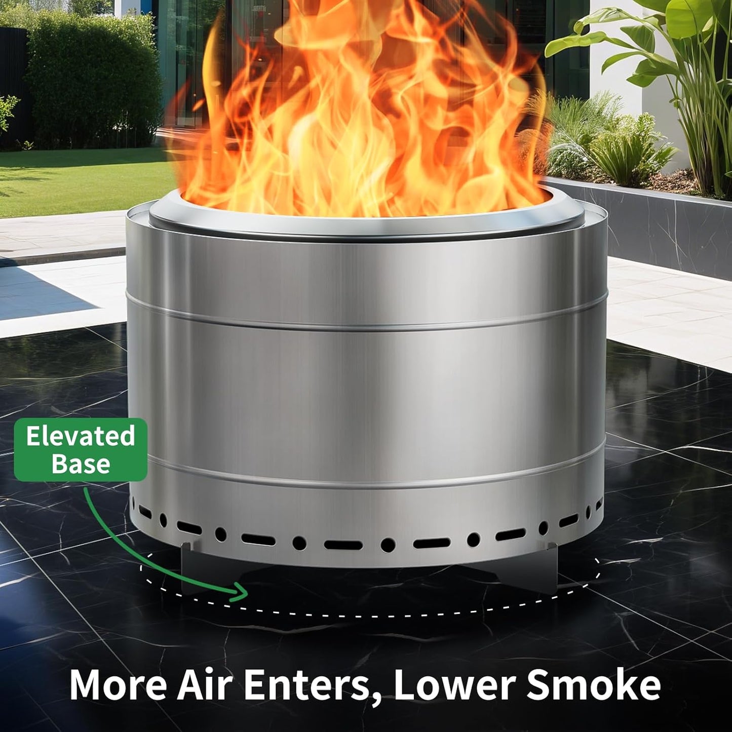 22 inch Smokeless Fire Pit with Carry Bag, Stainless Steel Outdoor Smokeless Firepit, Wood Burning Fire Pits for Camping, Bonfire,Low Smoke Firepit for Outside(Silver)-VerdiqueGarden