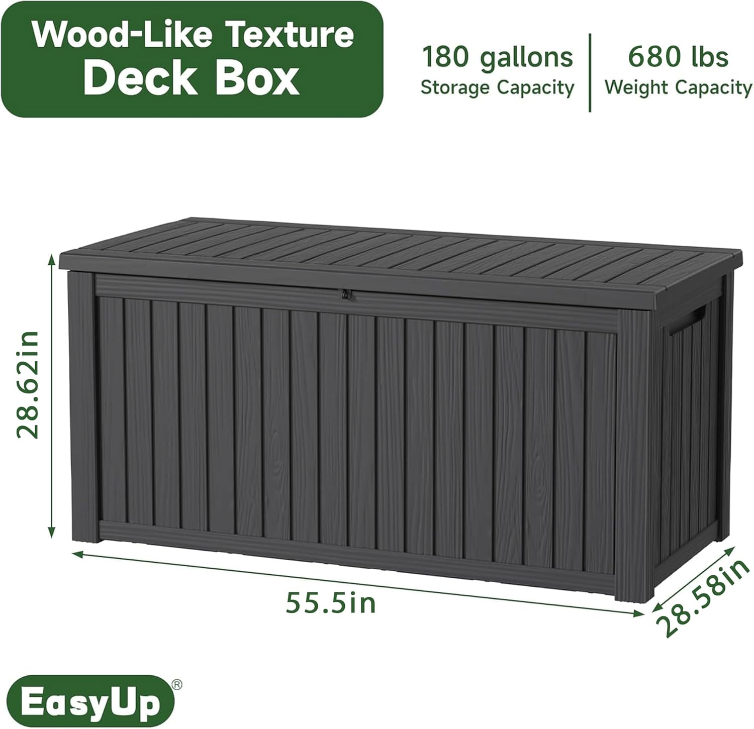 180 Gallon Outdoor Storage Box Waterproof, UV Resistant Resin Deck Box with Hydraulic Rod, Reinforced Stability for Patio, Garden, and Pool, Striped Black-VerdiqueGarden