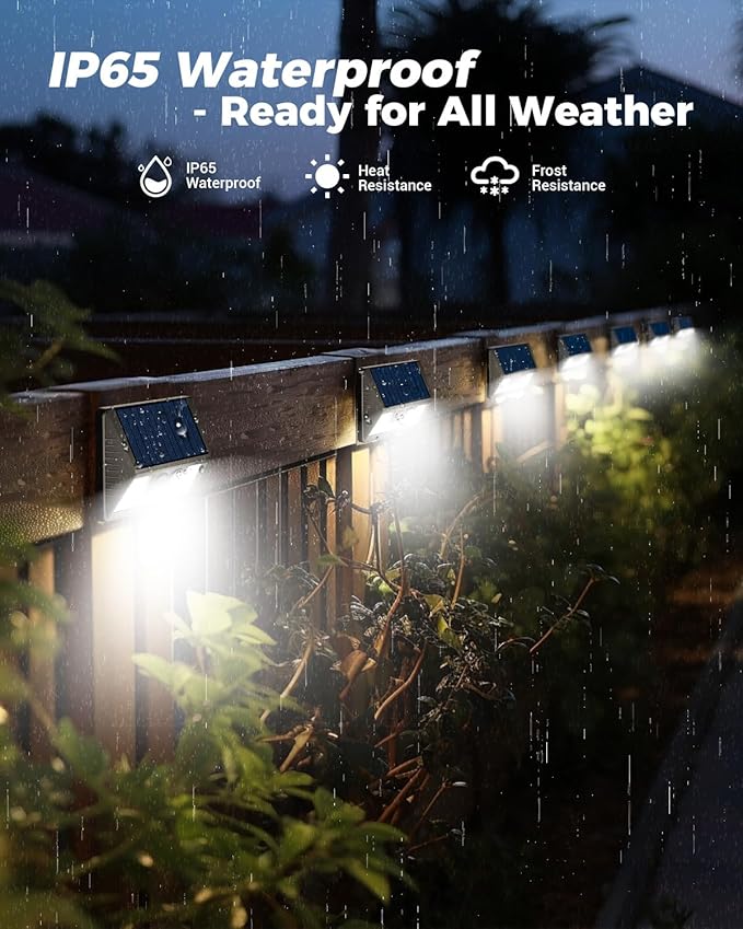 12 Pack Solar Fence Lights Waterproof, Motion Sensor Deck Lights Outdoor, Cold White LED Outside Lights Wireless for Wall Yard Steps Stairs Garden - Black-VerdiqueGarden