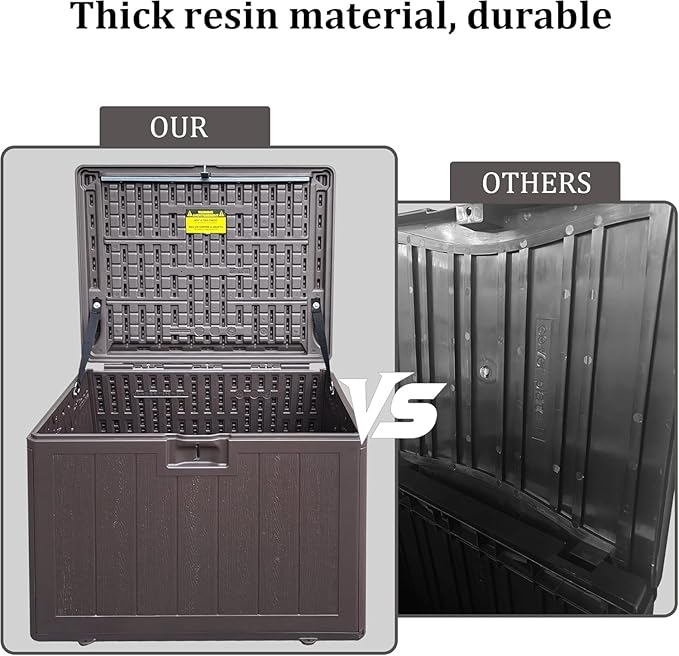 Premium Pro Edition 35 Gallon Lockable Resin Deck Box, Waterproof & UV-Resistant Outdoor Storage Box for Outdoor Storage, Garden Tools & Pool Accessories Storage, Brown-VerdiqueGarden