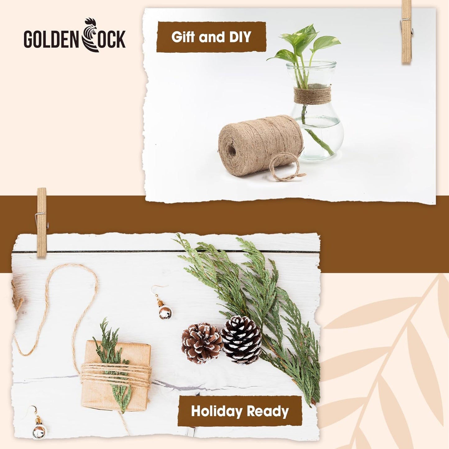 2mm - 600FT Natural Jute Twine Rope String - for Crafts Gardening Plant Accessories Gift Wrapping, Arts Packing Material Christmas Twine Bulk Wedding Decor-VerdiqueGarden