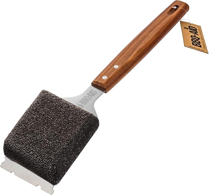 BBQ-AID Bristle Free Grill Brush and Scraper for Barbecue - Extended Large Wooden Handle With Replaceable Head - No Scratch BBQ Cleaning Accessories for Outdoor Grills-VerdiqueGarden