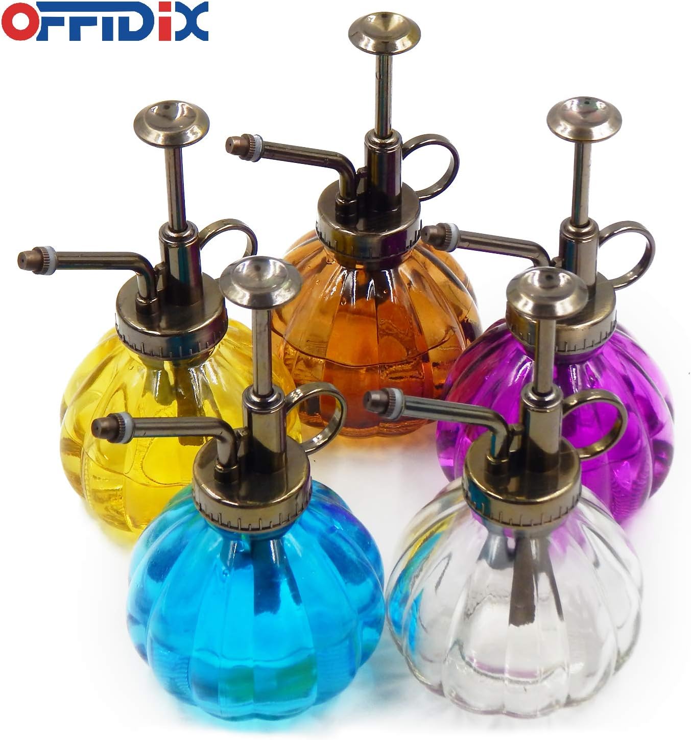 OFFIDIX Glass Watering Spray Bottle,Plant Mister Flower Water Spray Bottle Can Pot 6.3" Tall Vintage Pumpkin Style Spritzer Bronze Plastic Top Pump One Hand Glass Watering Can Indoor(Brown)-VerdiqueGarden