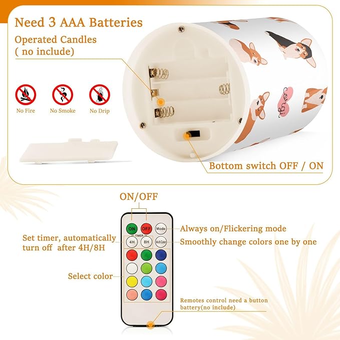 Vdsrup Flameless Candles Set of 2 Funny Welsh Corgi LED Candles with Timer Battery Operated Dog Candle Lights Flickering with Remote for Home Bedroom Decor-VerdiqueGarden