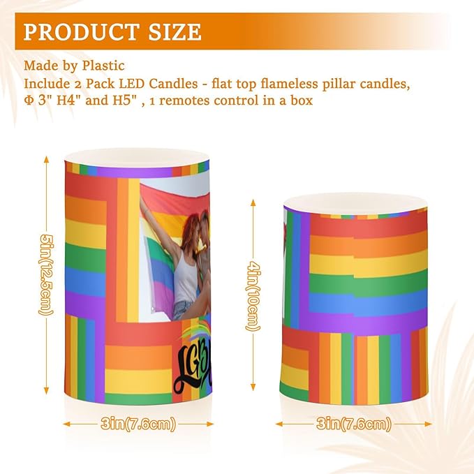 Vdsrup Flameless Candles Set of 2 LGBT Custom LED Candles with Timer Battery Operated Personalized Candle Lights Flickering with Remote for Home Bedroom Decor-VerdiqueGarden