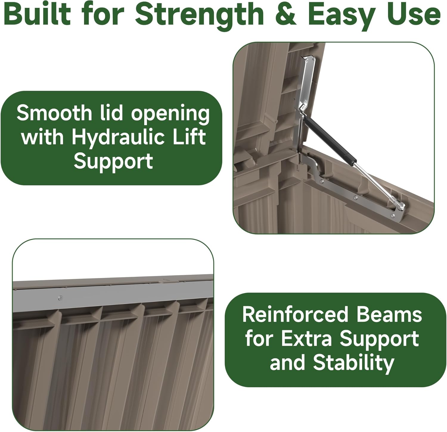 80 Gallon Outdoor Storage Box Waterproof, UV Resistant Resin Deck Box with Hydraulic Rod, Reinforced Stability for Patio, Garden, Striped Gray-VerdiqueGarden