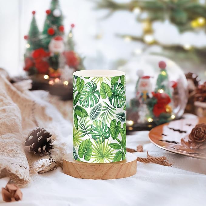 Flickering Flameless Candles, Tropical Palm Leaves Exotic LED Candles with Remote Timer, Set of 2 Battery Operated Candle for Valentine Wedding Birthday-VerdiqueGarden