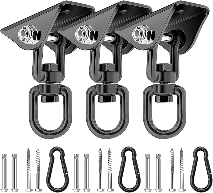 Heavy Duty Hammock Hanging Kit, 360° Rotating 1200 lb Swing Hangers for Hammock Chair Stand, Seat, Porch Swing, Yoga, Tree, Ceiling Mount, Indoor Outdoor Hanging Hardware Black | Pack of 3-VerdiqueGarden