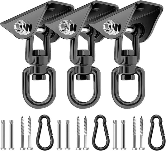 Heavy Duty Hammock Hanging Kit, 360° Rotating 1200 lb Swing Hangers for Hammock Chair Stand, Seat, Porch Swing, Yoga, Tree, Ceiling Mount, Indoor Outdoor Hanging Hardware Black | Pack of 3-VerdiqueGarden