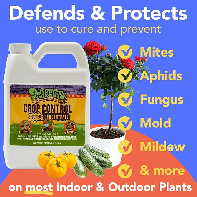 Trifecta Crop Control Super Concentrate All-in-One Natural Pesticide, Fungicide, Miticide, Insecticide, Help Defeat Spider Mites, Powdery Mildew, Botrytis, Mold, and More on Plants 4 OZ-VerdiqueGarden