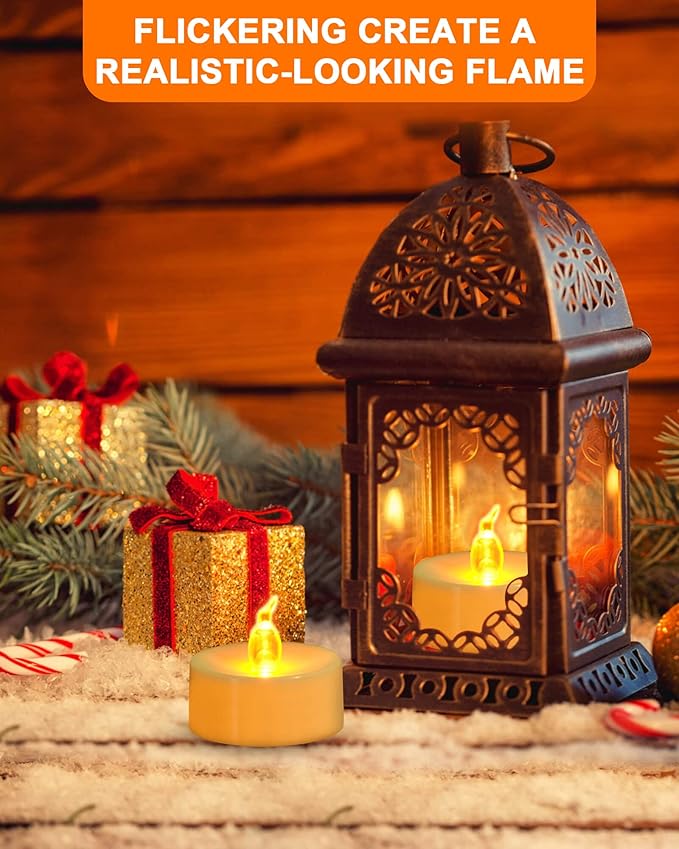 JOSU LED Tea Lights Candles [24 Pack] Flameless Candles, Realistic Battery Operated Candle, Flickering Bright Tealights with Warm Yellow Light for Party, Wedding, Valentine's Day-VerdiqueGarden
