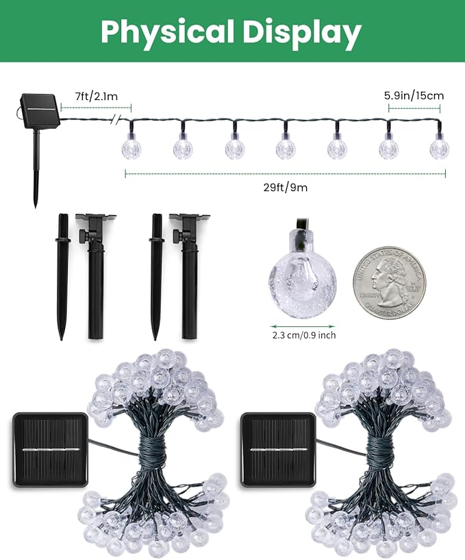 Solar String Lights Outdoor 120 LED 72 Ft Total, Crystal Globe Lights with 8 Lighting Modes, Waterproof Solar Powered Patio Lights for Garden Yard Porch Wedding Party Decor (Green)-VerdiqueGarden