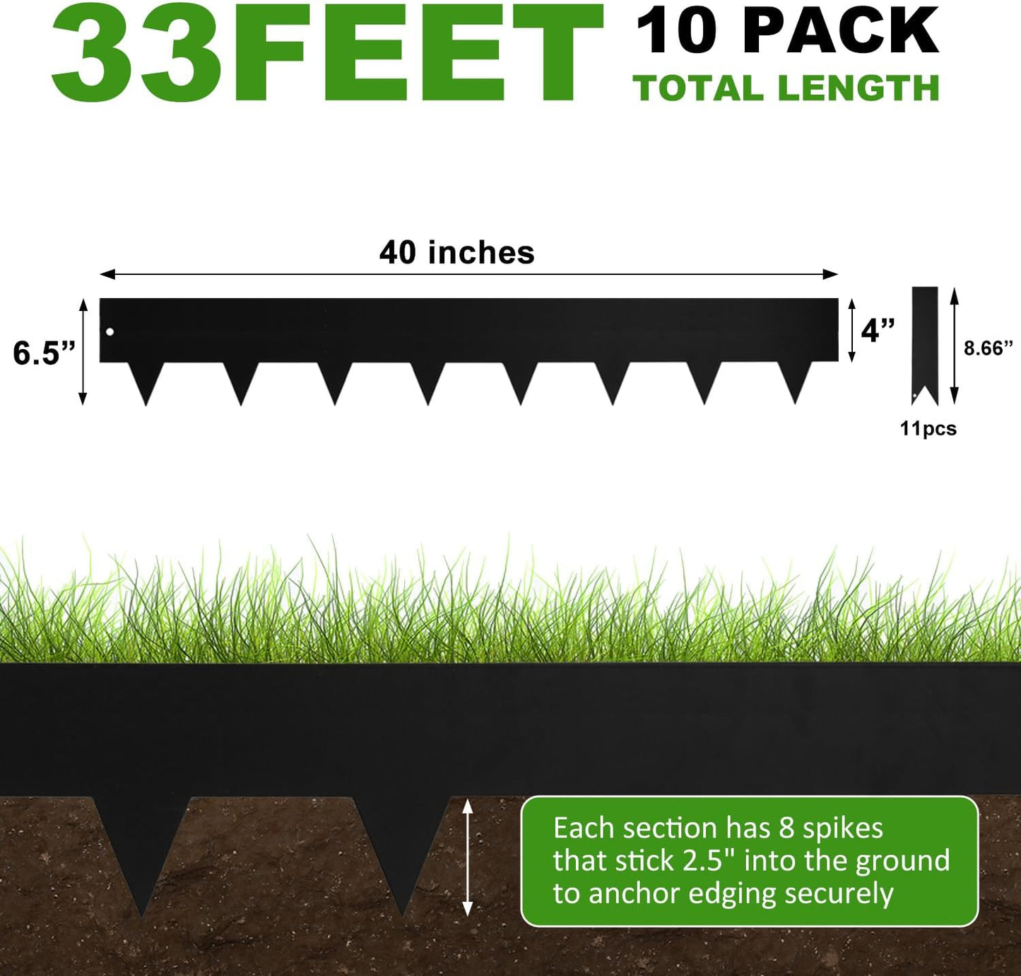 Hugeleaf Metal Landscape Edging, 40” L x 6.5” H Metal Edging for Landscaping with 11Pcs Stakes, Metal Garden Edging Pack of 10 (33 Feet Total Length)-VerdiqueGarden
