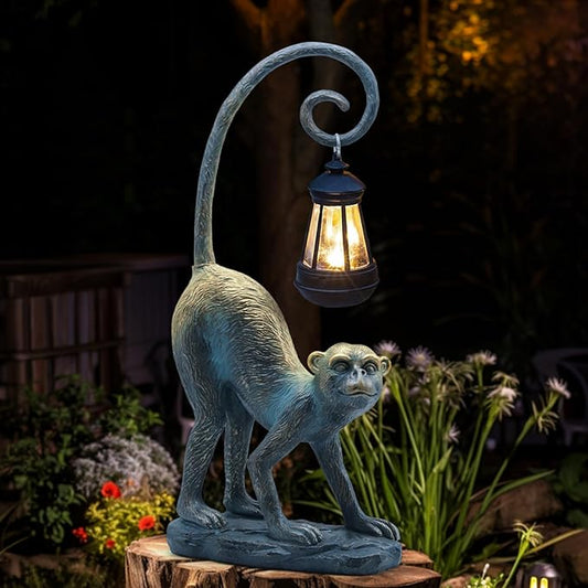 Resin Monkey Statue with Solar Light - Whimsical Garden Decor, Good Luck Gifts for Women,Outdoor Statues Yard Decor for Patio,Porch,Home - Unique Housewarming Gifts-VerdiqueGarden