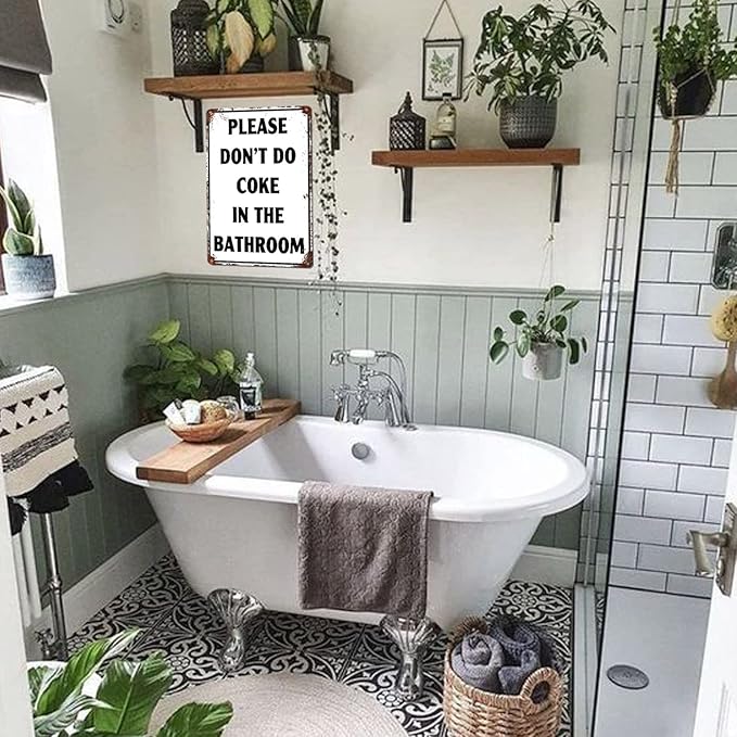 Please Don'T Do Coke In The Bathroom Sign Funny Room Decor For Men Cool Tapestry For College Dorm Metal Tin Signs Man Cave Decor Toilet Sign White 12 X 8 Inch-VerdiqueGarden