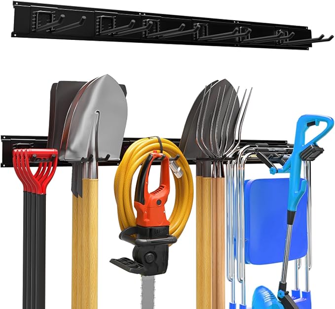 Garage Garden Tool Organizer Wall Mount, Heavy Duty Garage Tool Storage Rack 48 Inches, Max Load 330lb - Shovel, Rake, Folding Chair, Weed Eater Storage-VerdiqueGarden