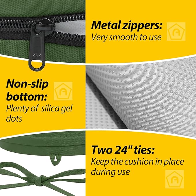 AAAAAcessories Outdoor Seat Cushions for Chairs, Waterproof, Fade-Resistant Patio Furniture Replacement Cushions, 17" x 16" x 2", Set of 2, Dark Moss-VerdiqueGarden