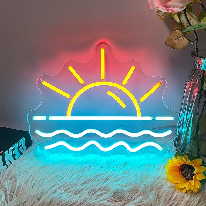 Sunset Sunrise Neon Sign, Neon Signs for Wall Decor Dimmable LED Neon Light Sign for Beach Bedroom Living Room Wedding Bar Party Home Room Decor-VerdiqueGarden