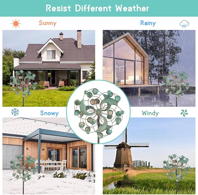 DREAMYSOUL Wind Spinner, Kinetic Wind Spinners Outdoor Metal, Garden Spinner for Yard Outside Patio Lawn Decor (Green & Cooper)-VerdiqueGarden