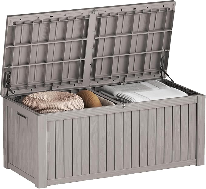 Heavy-Duty 150 Gallon Waterproof Deck Storage Boxes for Outdoor - Patio Deck Box & Pool Storage Organizer, Lockable Resin Chest for Cushions & Tools, UV-Resistant, Slate Grey-VerdiqueGarden