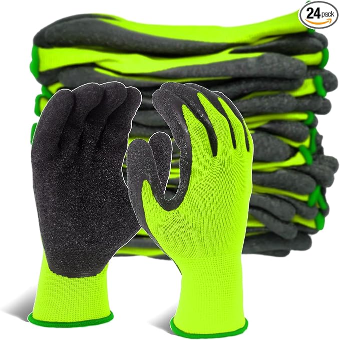 Evridwear Crinkle Latex Rubber Hand Coated Safety Work Gloves for Men Women General Multi Use Construction Warehouse Gardening Assembly Landscaping (X-Large,Green- 12Pair)-VerdiqueGarden