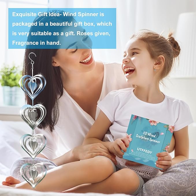 12 Metal Heart Bird Scarer Discs Set, Wind Spinners 3D Helix Reflector Stainless Steel Sparkly Outdoor Garden Decor, Scare Birds & Animals Away from Garden Yard Patio Lawn Farm Wind Sculpture Gifts-VerdiqueGarden